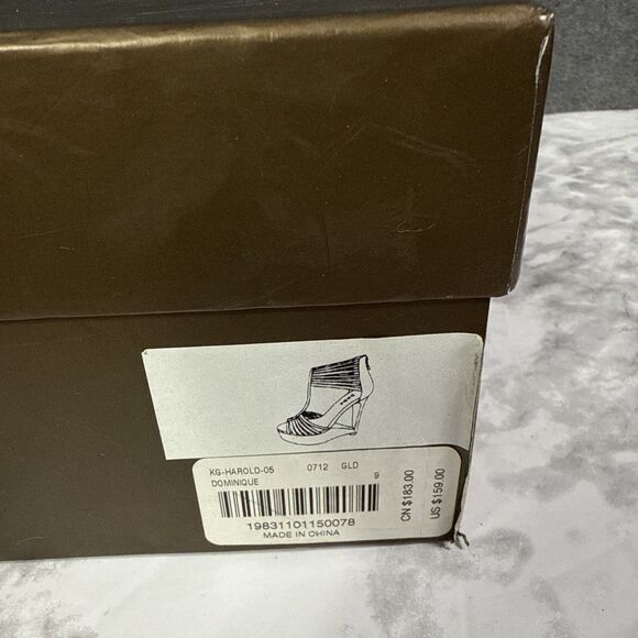 BEBE Celia Lace Wedge Platform Sandal Heels - Size 9 Medium - Gold - Picture 6 of 6